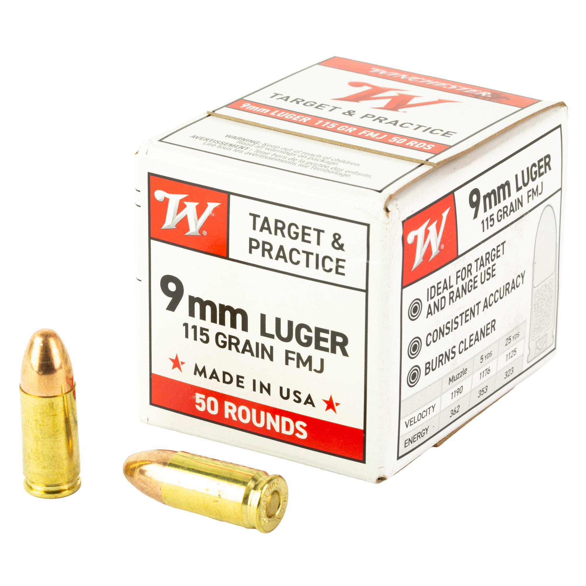 Hand Gun Ammunition WIN USA 9MM LUGER 115GR FMJ 50/1000 image 1