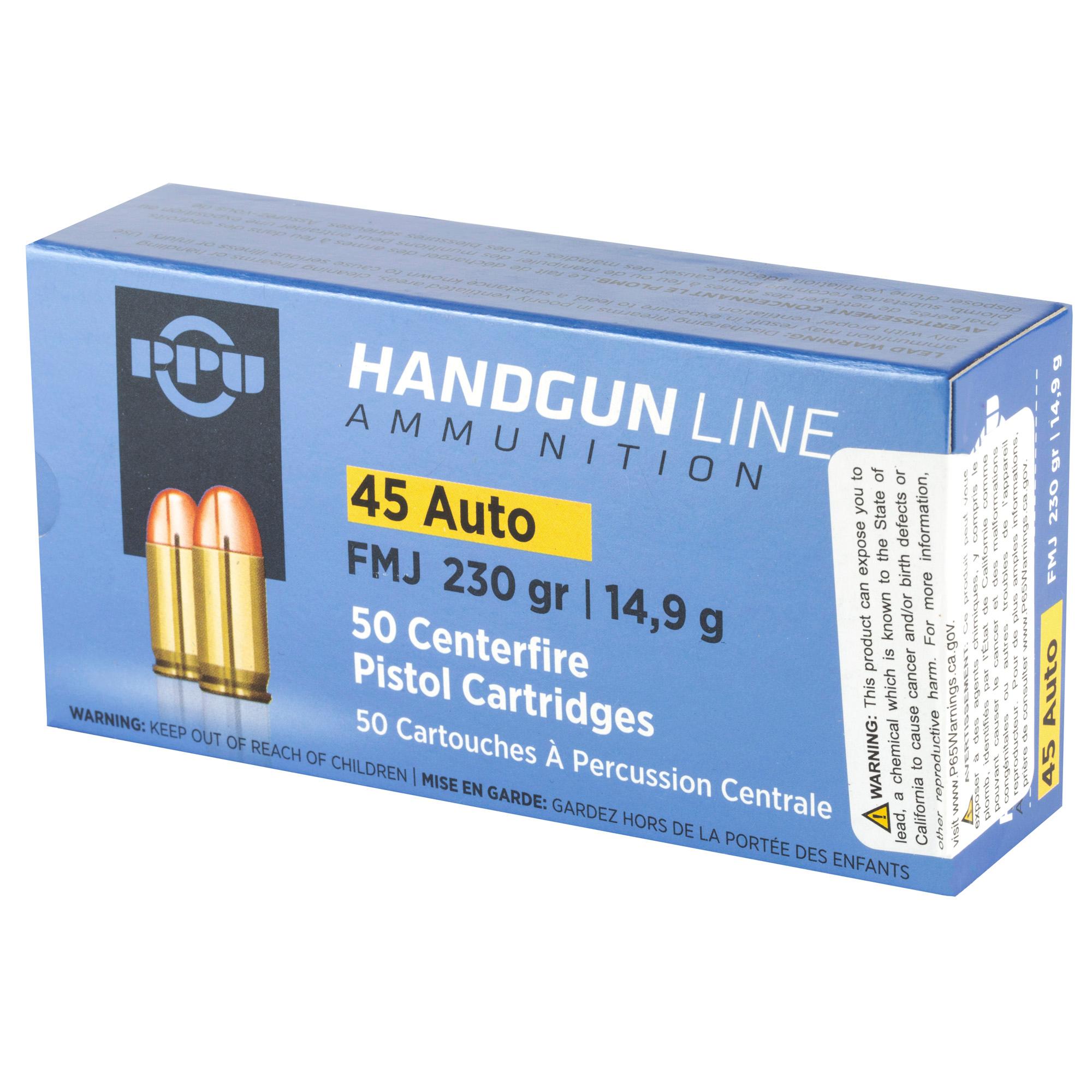 Hand Gun Ammunition PPU 45ACP FMJ 230GR 50/500 image 3