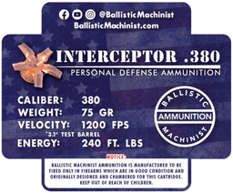 Hand Gun Ammunition 75GR 380 Interceptor image 1